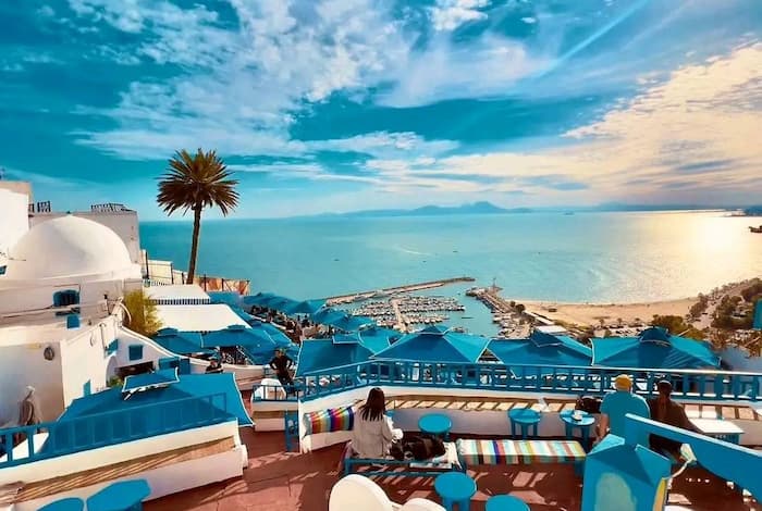 A beautiful shot of the blue and white beach in Tunisia, Sidi Bou Said