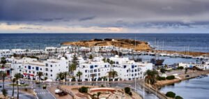 Monastir, Tunisia, January 19, 2023: View over the marina with luxury tourist residences in Monastir